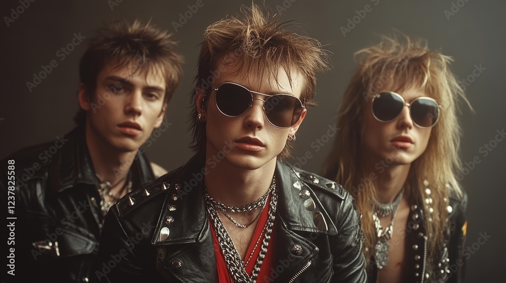 Punk Rock Group in Leather and Sunglasses. Generative AI Punk Rock Group in Leather and Sunglasses. Generative AI