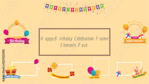 Happy birthday celebration frame elements, ideal for creating festive and joyful designs.
