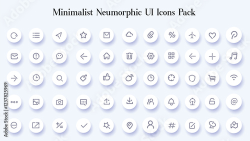Minimalist neumorphic UI icons, designed with modern, soft interfaces in mind.