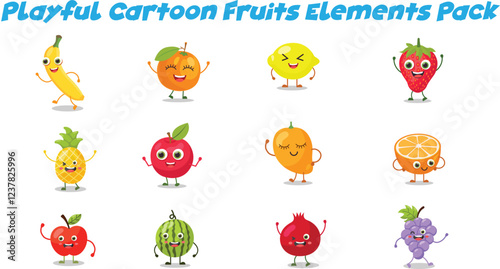Playful cartoon fruit elements, perfect for food-related or vibrant designs.