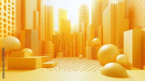 Abstract yellow geometric shapes, vibrant design, 3d render, Generative AI
