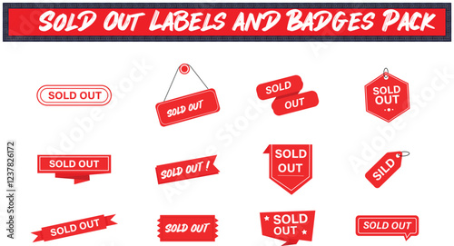 Sold-out labels and badges, designed to create urgency and excitement in e-commerce.