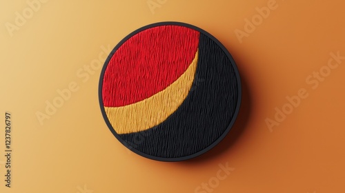 Bold, circular, two-toned embroidered patch in 3D, ideal for standout brand identities.