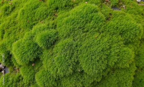 Lush green moss covering a rocky surface photo