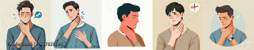 vector of young man having sore throat