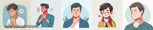 vector of young man having sore throat