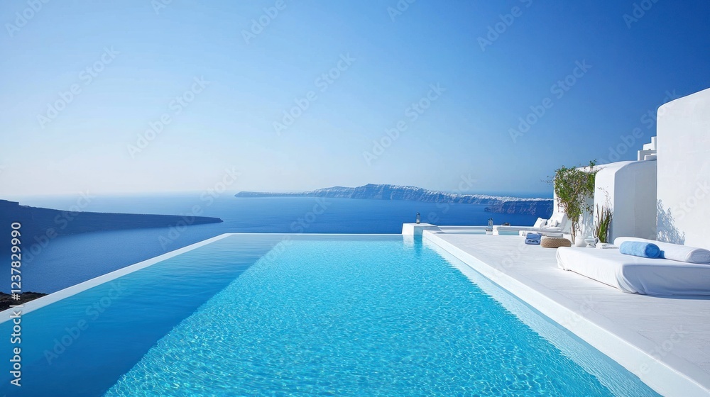 Fototapeta premium Infinity Pool Overlooking Aegean Sea Santorini Greece