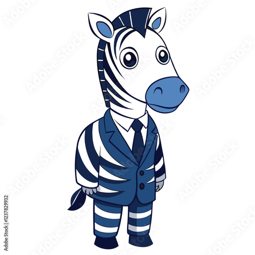 A zebra in a deep navy suit with minimalistic monochrome details Illustrator Artwork