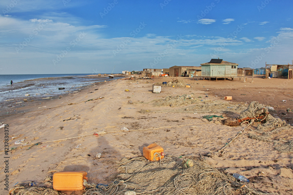 Small village of fisherman in Banc d'Arguin National Park, Mauritania, West Africa