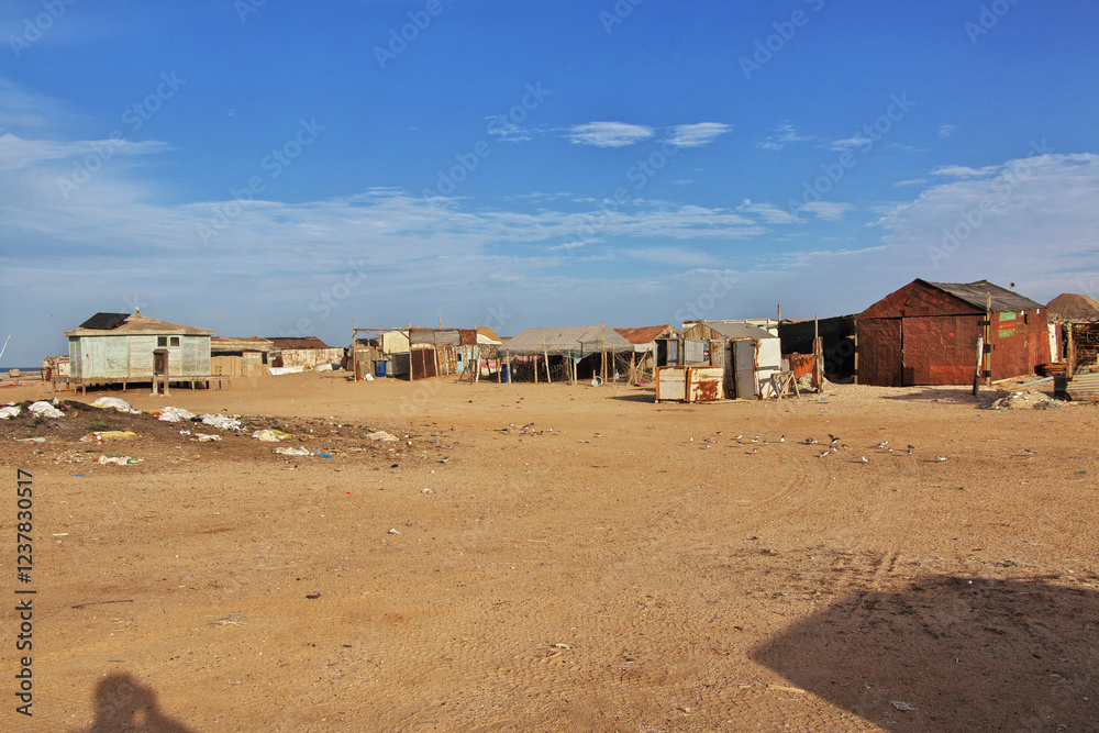 Small village of fisherman in Banc d'Arguin National Park, Mauritania, West Africa Small village of fisherman in Banc d'Arguin National Park, Mauritania, West Africa