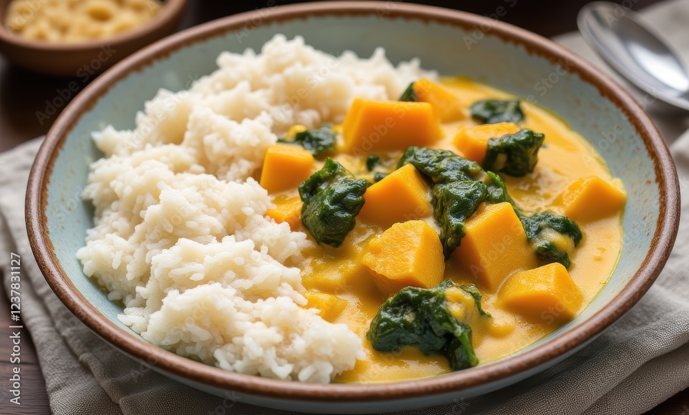 Delicious curry with rice and spinach Delicious curry with rice and spinach