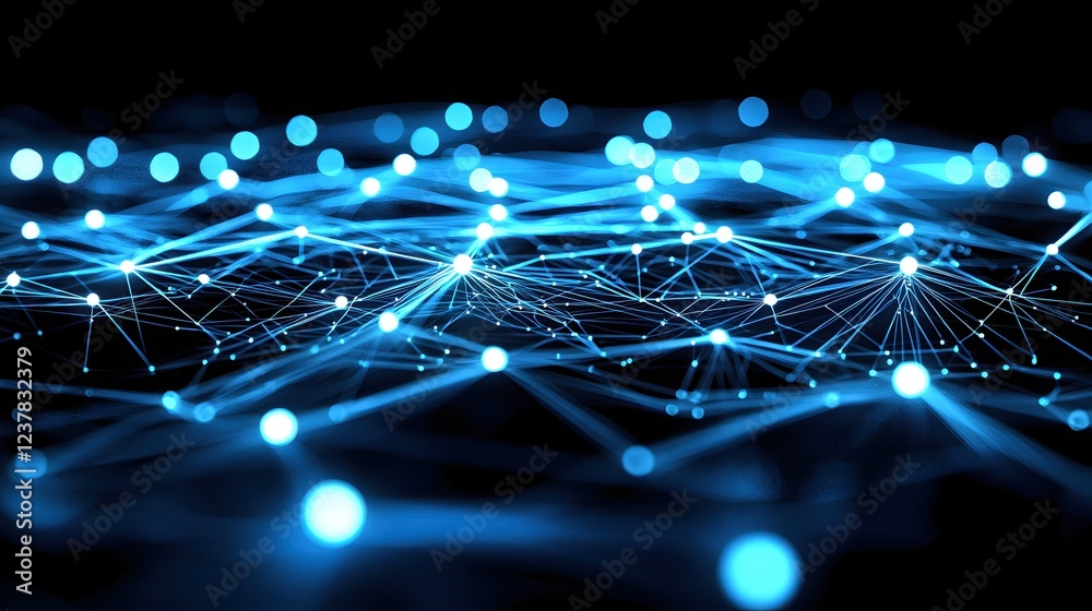 Obraz premium Abstract Blue Network Connection Digital Data Flow Technology Background