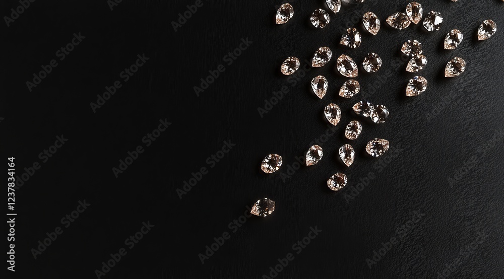 Scattered pear-shaped diamonds on black background. Scattered pear-shaped diamonds on black background.