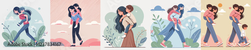 vector of older sister carrying her younger sister