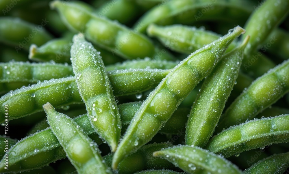 Fresh green peas with morning dew Fresh green peas with morning dew