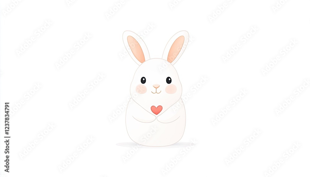 Cute cartoon rabbit holding a heart, symbolizing love and affection, set against a simple background Cute cartoon rabbit holding a heart, symbolizing love and affection, set against a simple background