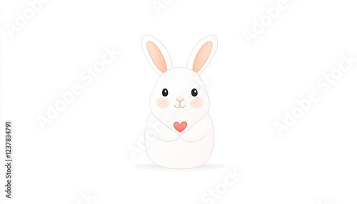 Cute cartoon rabbit holding a heart, symbolizing love and affection, set against a simple background