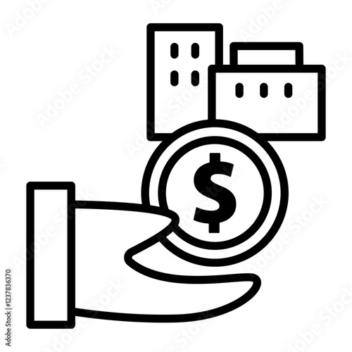 Income image icon. You are receiving money from the company. There is a dollar coin in your hand.