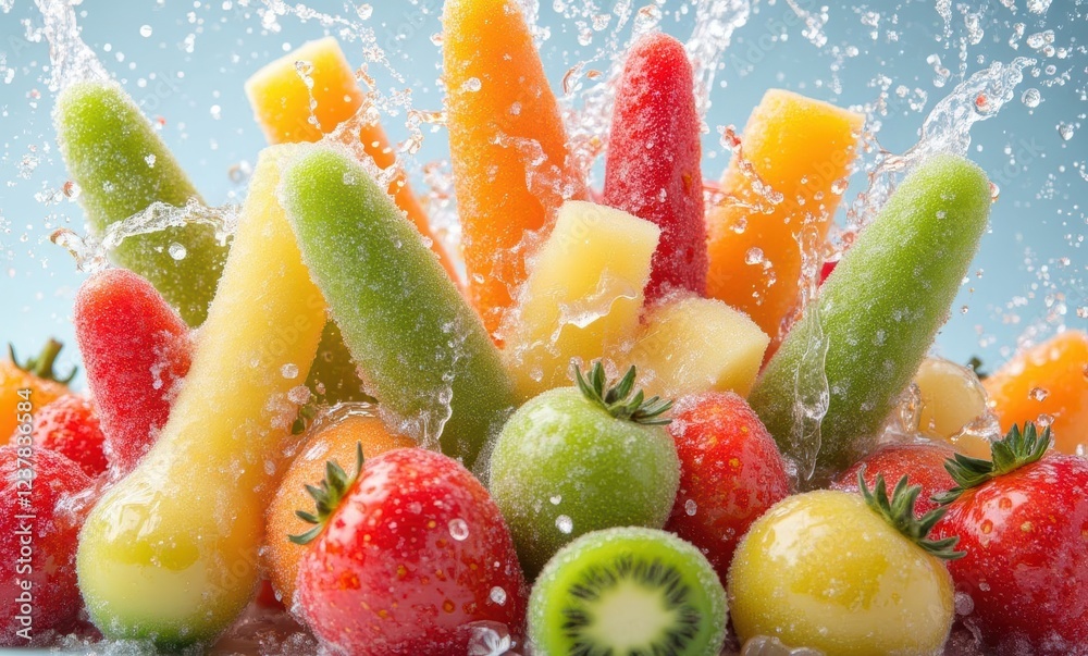 Vibrant fruit splash with colorful melons Vibrant fruit splash with colorful melons