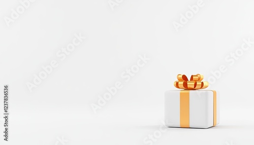 A beautifully wrapped white gift box with an orange ribbon, placed on a clean white background