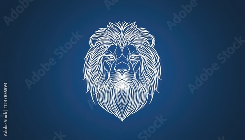 Elegant white lion illustration on a deep blue background, perfect for nature-themed designs