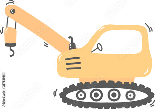 Cute cartoon crawler crane construction machine flat vector