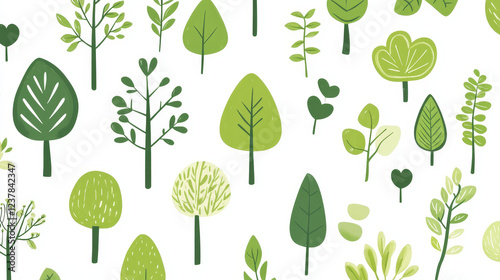 Eco green life icon set. Nature landscape with summer green trees and plants. Ecology, eco friendly lifestyle, health themes design photo