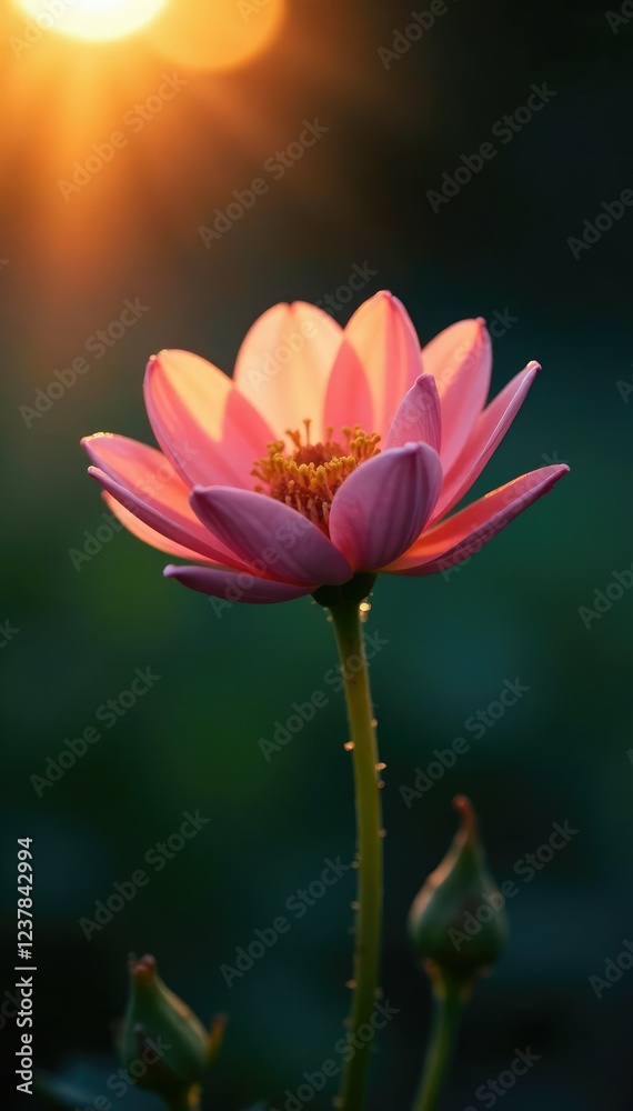 Gentle evening light falls on a delicate flower, dark colors, evening light, floral Gentle evening light falls on a delicate flower, dark colors, evening light, floral