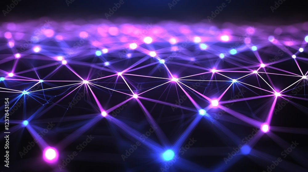 Fototapeta premium Abstract Network Digital Data Flow Purple Blue Glow