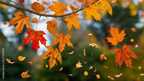 Falling Autumn Leaves: Vibrant Seasonal Stock Photo