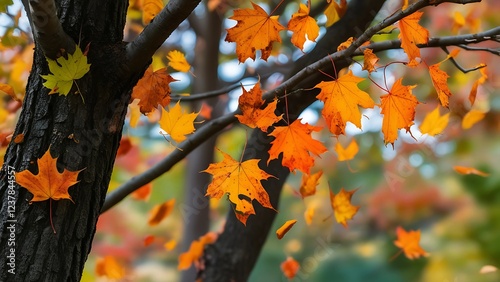 Falling Autumn Leaves: Vibrant Seasonal Stock Photo
