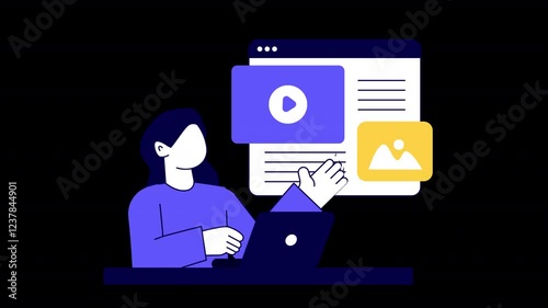 Woman Using Web On Laptop Animation HD On Alpha