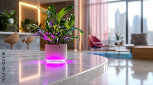 Illuminated Plant in Modern Minimalist Apartment Interior Design