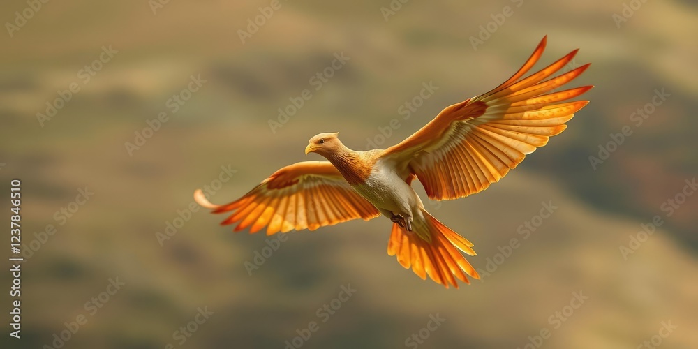 Fototapeta premium Phoenix in mid-air wings outstretched motion blur, spreading wings wide, flying high, dynamic pose