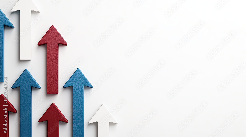 Increasing arrows in red, white, and blue colors Increasing arrows in red, white, and blue colors
