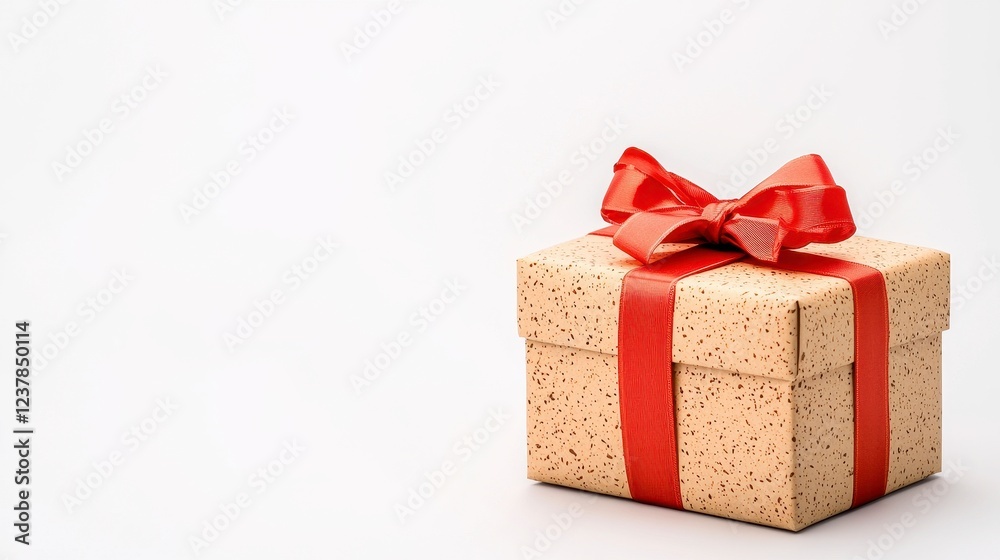 Obraz premium Beige Gift Box with Red Ribbon on White Background