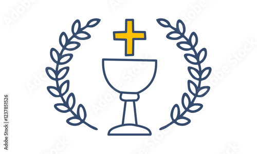 First Holy Communion element. Hand Drawn Religious element. Minimalist vector line art of the Holy Eucharist. 	
