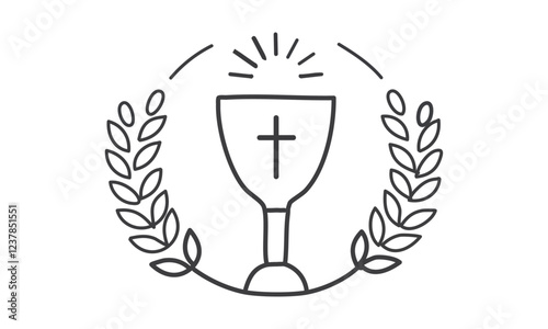 First Holy Communion element. Hand Drawn Religious element. Minimalist vector line art of the Holy Eucharist. 	
