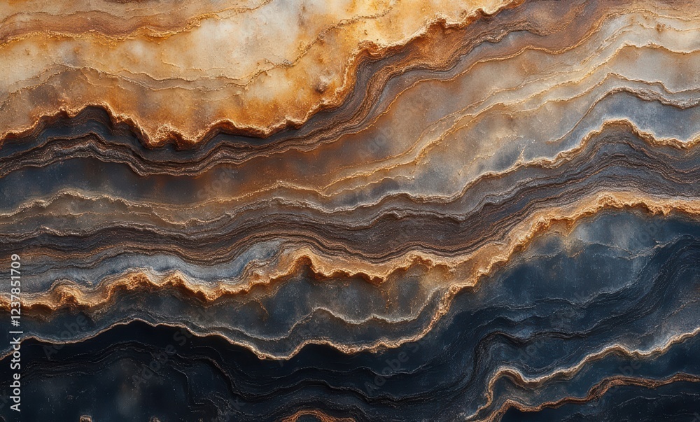Abstract layers of brown and blue stone
