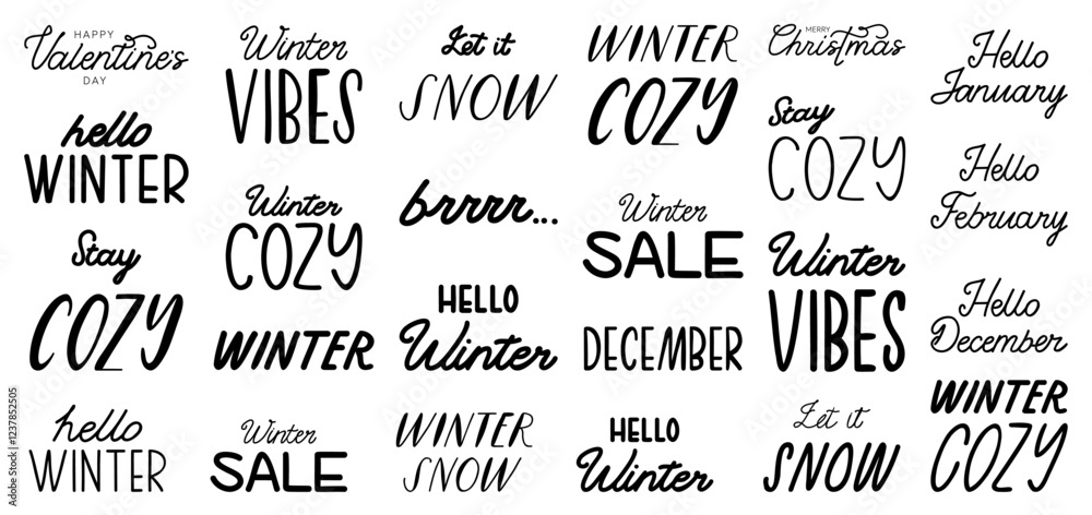 Fototapeta premium Vector illustration hand Lettering set Merry Christmas, Happy New Year for icon, logo, badge, cards, poster, banner