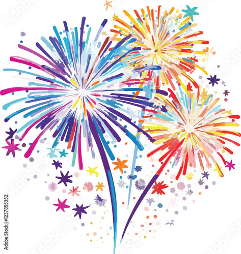 fireworks on the day night on white background,generative ai