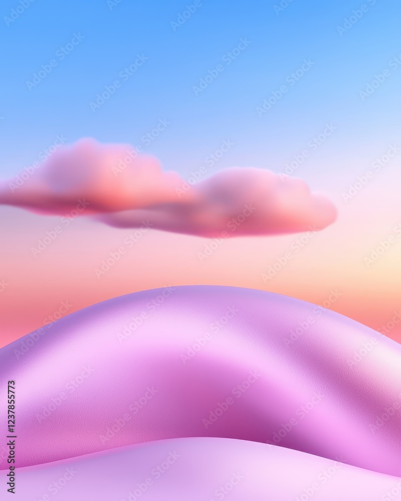 Fototapeta premium A tranquil landscape featuring soft, flowing hills under a gradient sky at sunset, evoking peace and serenity.