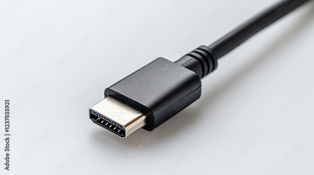 Close up of black USB cable plug on white background, showcasing its design and details. Perfect for technology related content Close up of black USB cable plug on white background, showcasing its design and details. Perfect for technology related content