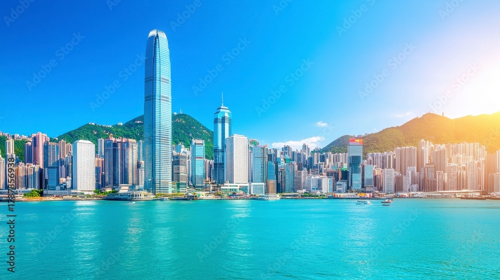 Obraz premium Coastal City Skyline On A Sunny Day