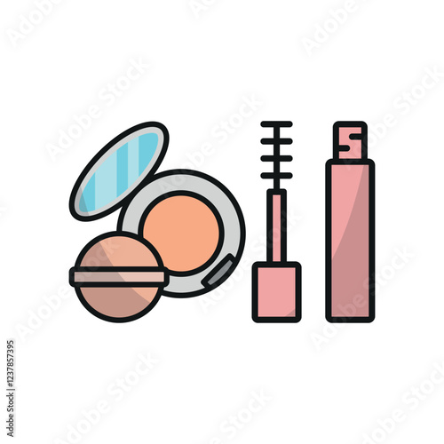 Powder puff and mascara set beauty salon icon represents elegance and makeup essentials, perfect for beauty salon branding, cosmetic designs, and fashion illustrations.