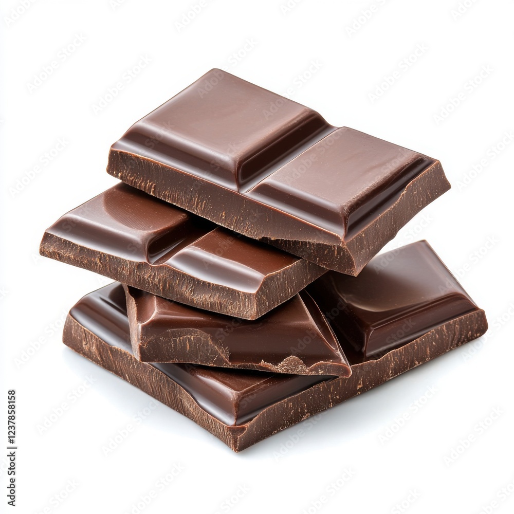 Rich Dark Chocolate Bars Stacked Elegantly on White Background for Gourmet Food Photography Rich Dark Chocolate Bars Stacked Elegantly on White Background for Gourmet Food Photography