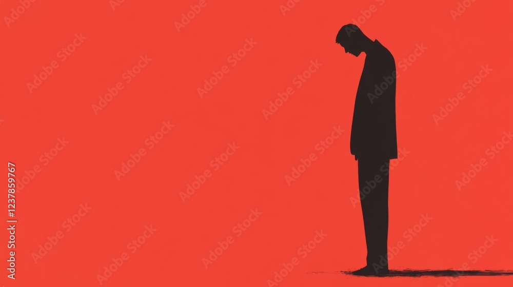 Sad man silhouette, red background, depression concept, mental health Sad man silhouette, red background, depression concept, mental health