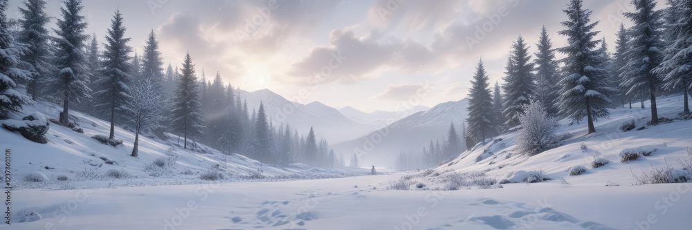 Soft Focus Winter Landscape with Descending Snowflakes , soft focus winter landscape snowflakes descending, peaceful scene, soothing atmosphere Soft Focus Winter Landscape with Descending Snowflakes , soft focus winter landscape snowflakes descending, peaceful scene, soothing atmosphere