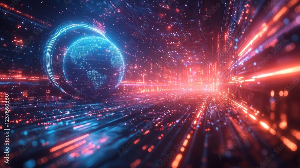 Obraz premium Digital World and Data Stream. Generative AI