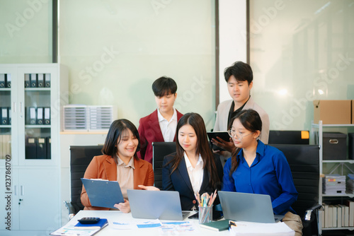  Young business creative team are brainstorming planning discussing while sitting in creative business discussing work